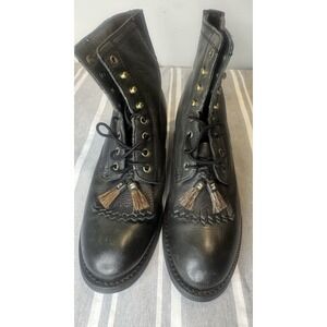 Ariat Black Leather Lace Up Ankle Boots Tassel Women US 7B Riding Booties